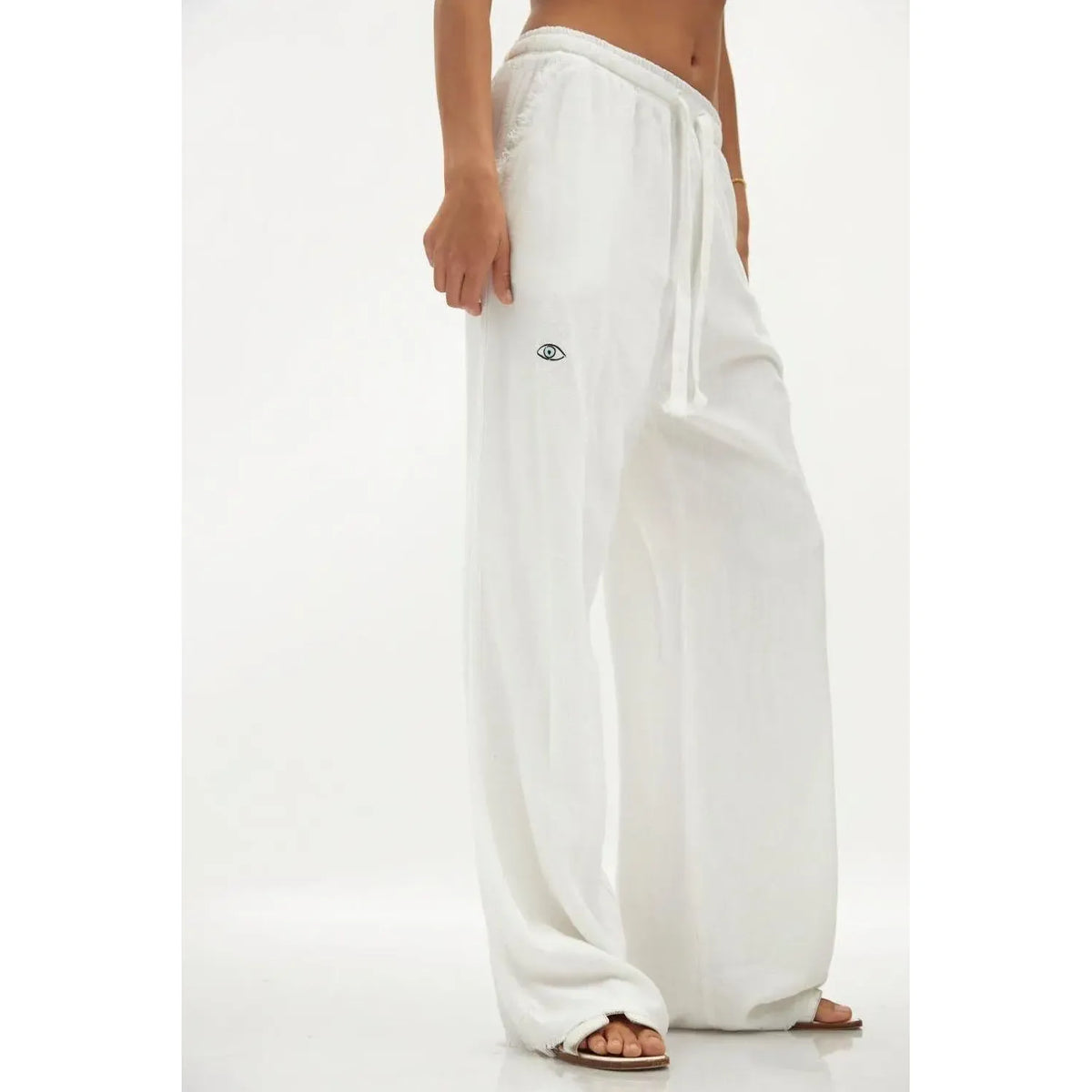 Woman Soft Linen Flared Pants- White TFU-TFU shop