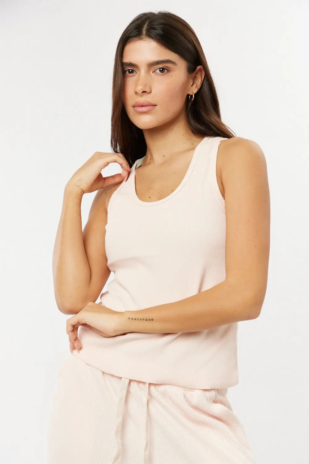 Classic RIB Tank in Peach, a light pink ribbed tank top