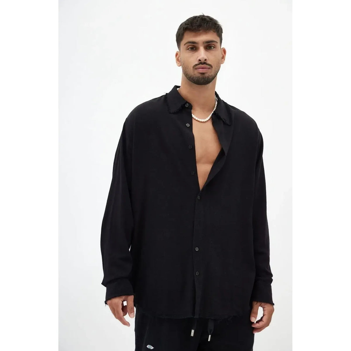 Soft Linen Long Sleeve Button-Up Shirt — Black TFU-TFU shop