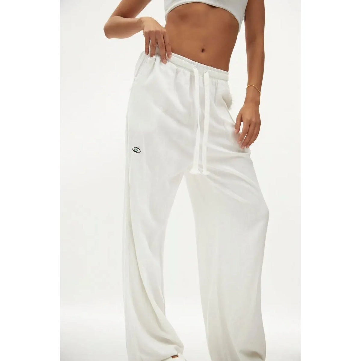 Woman Soft Linen Flared Pants- White TFU-TFU shop