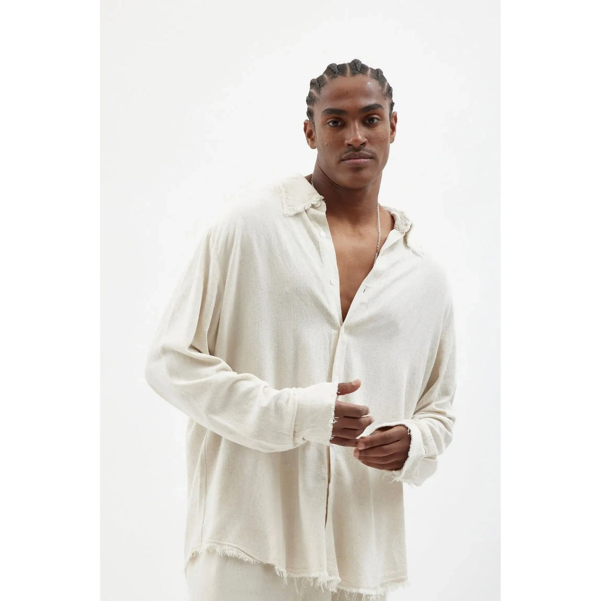 Soft Linen Long Sleeve Button-Up Shirt — Melange Stone TFU-TFU shop