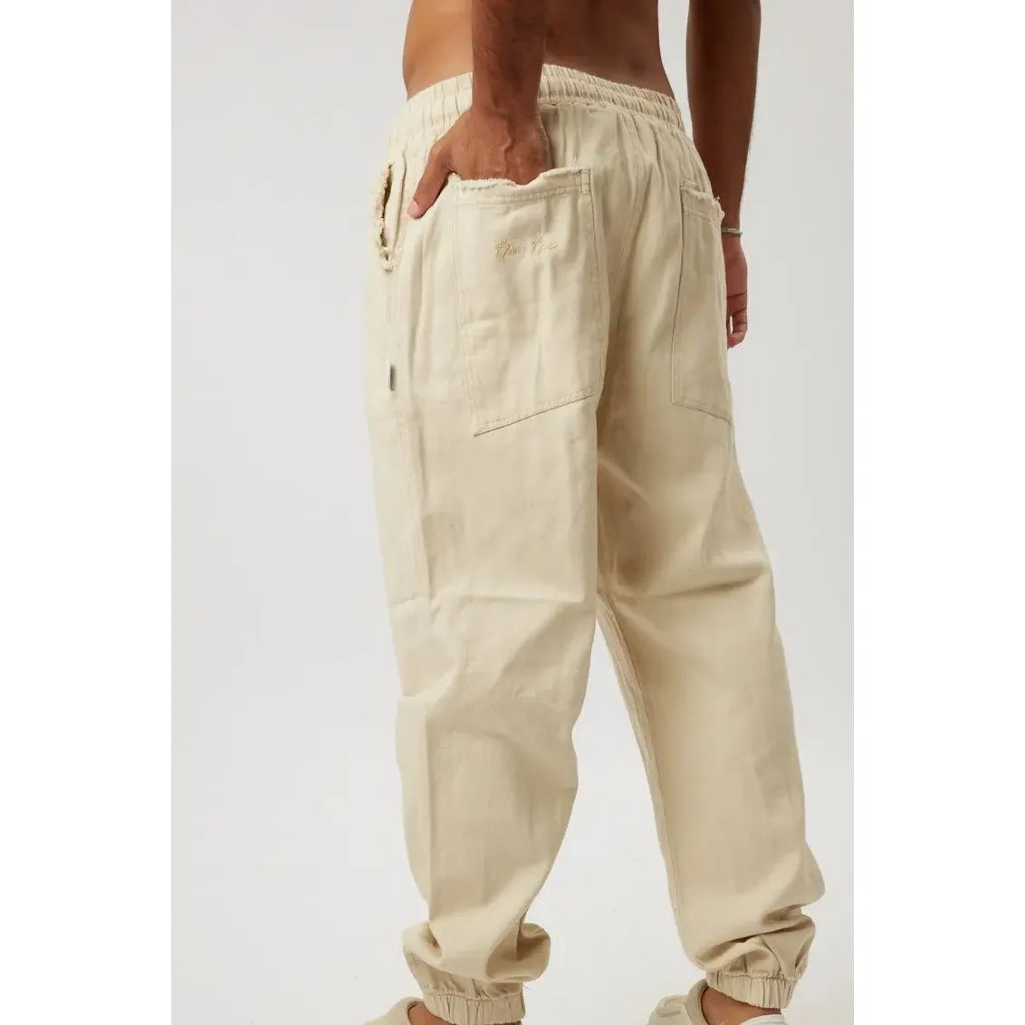 Stone DC Elastic Waist Pants with Elastic Hem, back view, hand in pocket