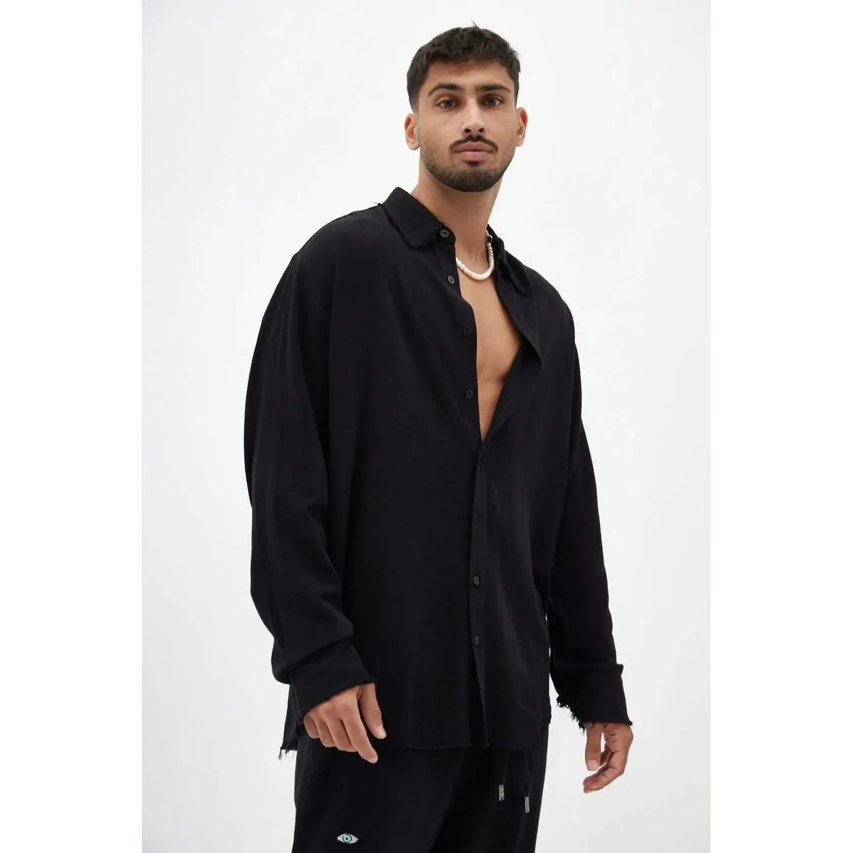 Soft Linen Long Sleeve Button-Up Shirt — Black TFU-TFU shop