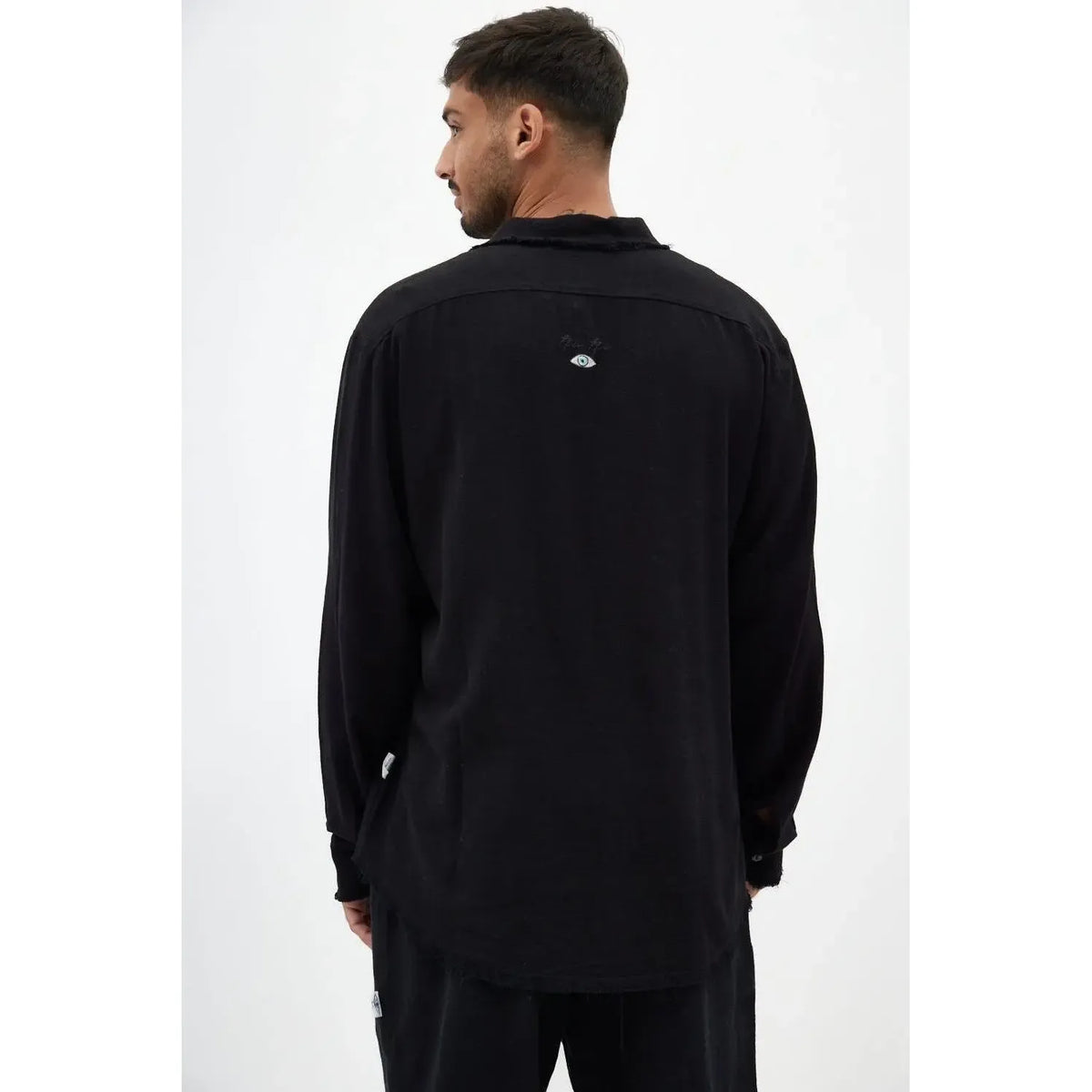Soft Linen Long Sleeve Button-Up Shirt — Black TFU-TFU shop