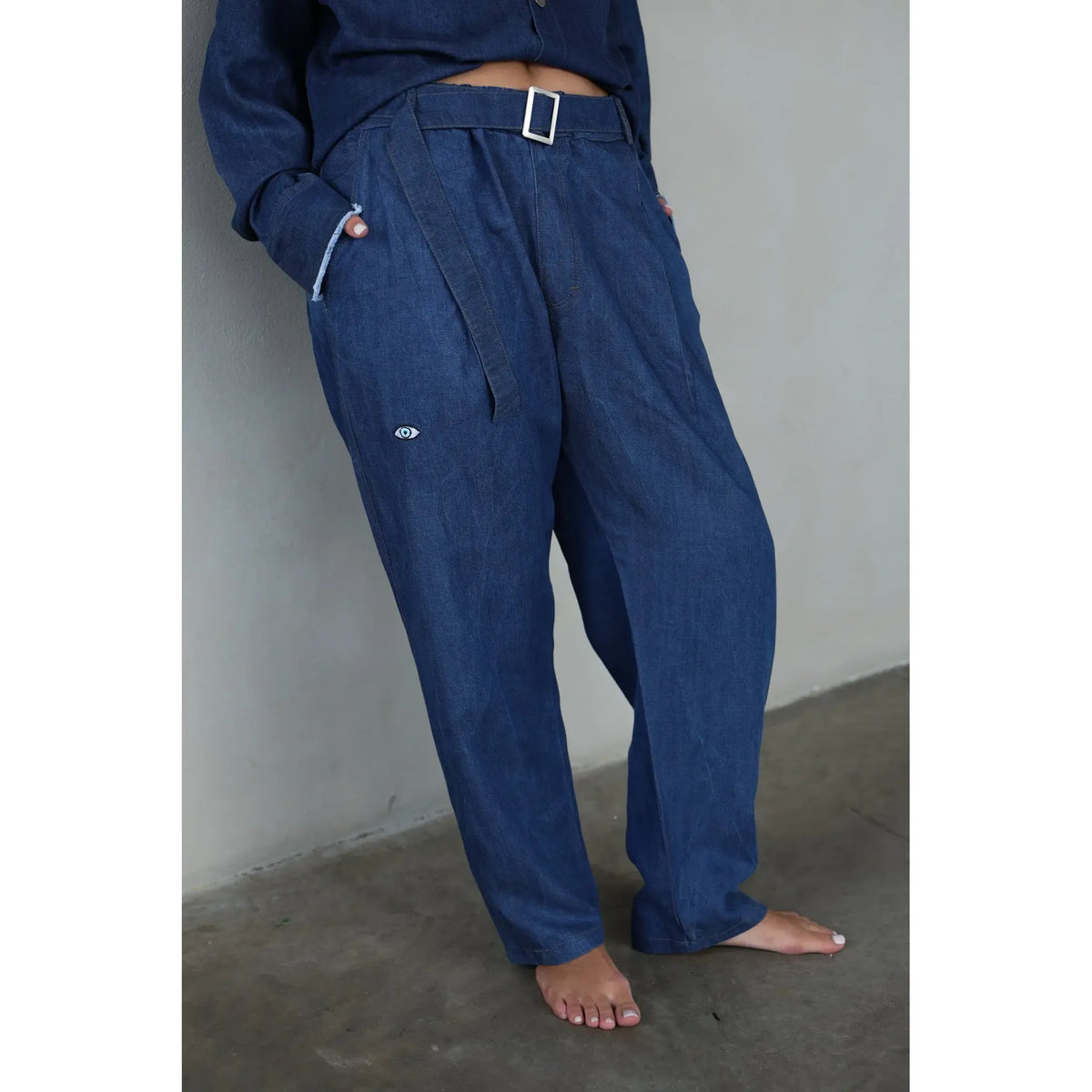 Dark Denim Pants with Belt